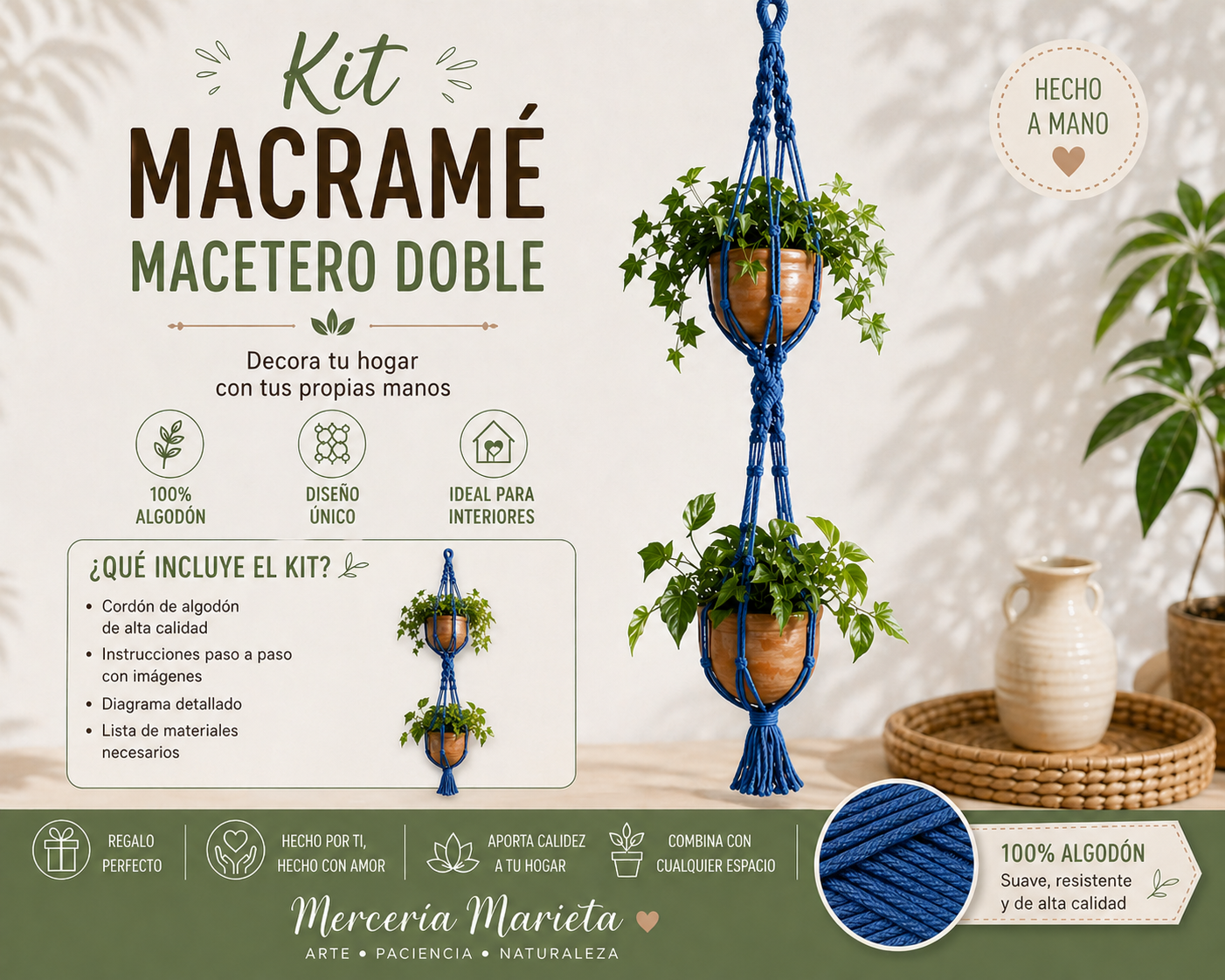 Kit de macramé,macetero doble.