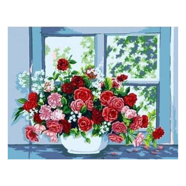 Ventana con jarron de flores