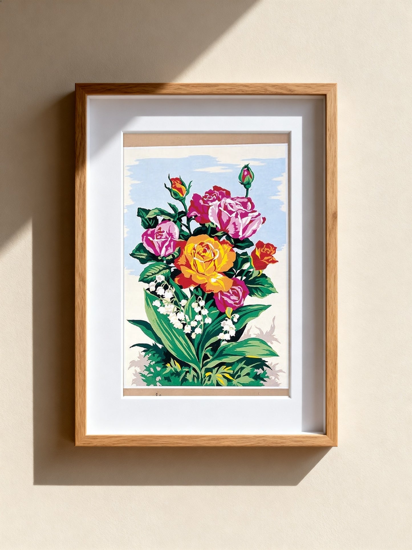 Cuadro de medio punto enmarcado - Bouquet de roses et muguet - Merceria Marieta