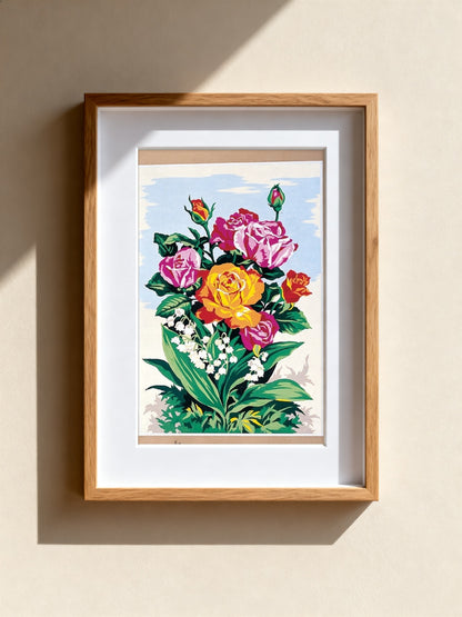 Cuadro de medio punto enmarcado - Bouquet de roses et muguet - Merceria Marieta