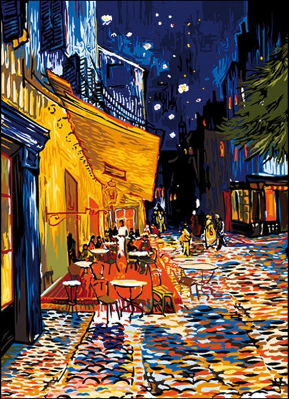 Terraza de café — cuadro de medio punto para bordar