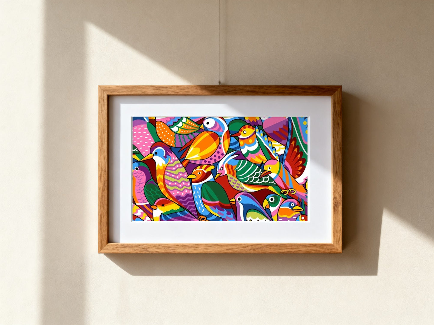 Cuadro de medio punto enmarcado - Colored birds - Merceria Marieta