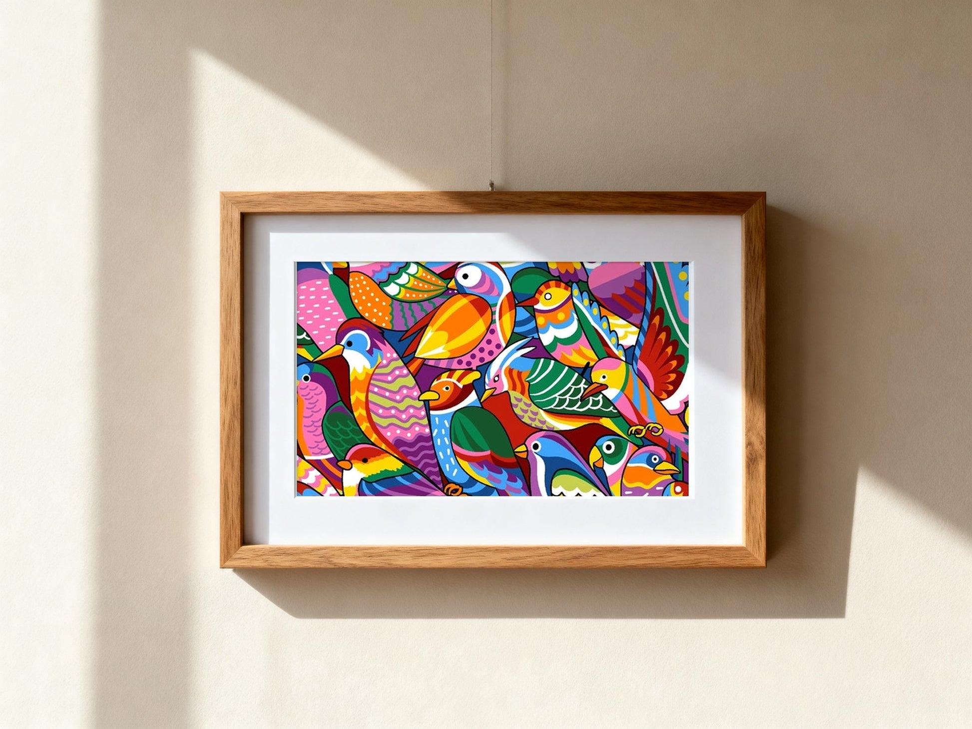Cuadro de medio punto enmarcado - Colored birds - Merceria Marieta
