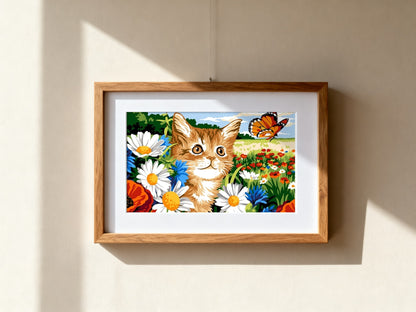 Cuadro de medio punto enmarcado - Chaton et papillon - Merceria Marieta