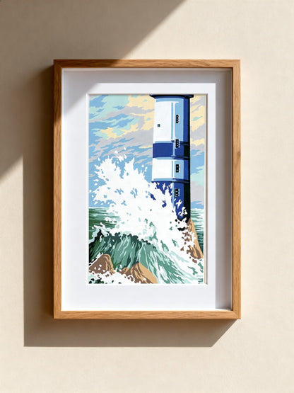 Cuadro de medio punto enmarcado - Faro olas - Merceria Marieta