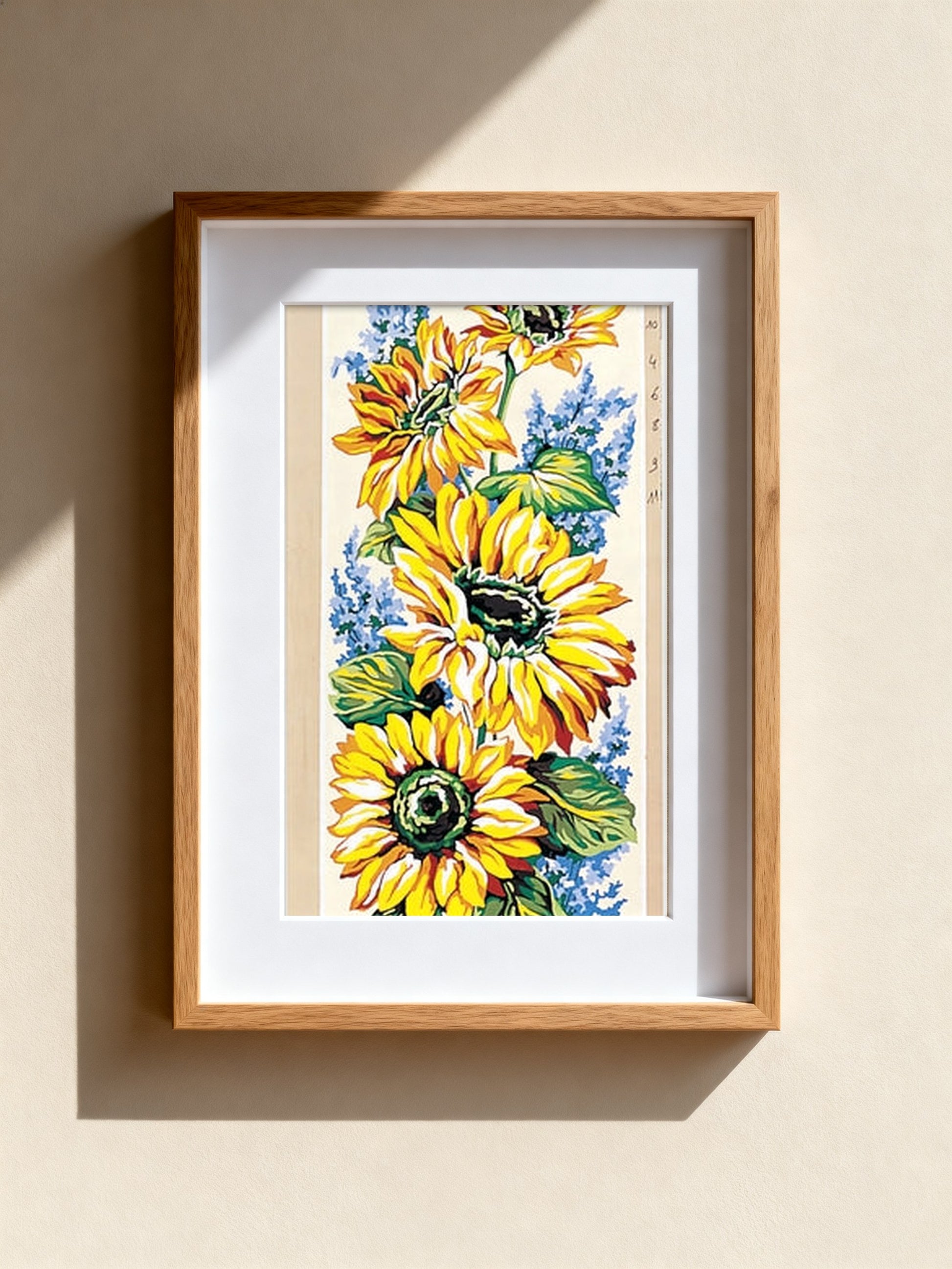 Cuadro de medio punto enmarcado - Tournesols et fleurs bleues - Merceria Marieta