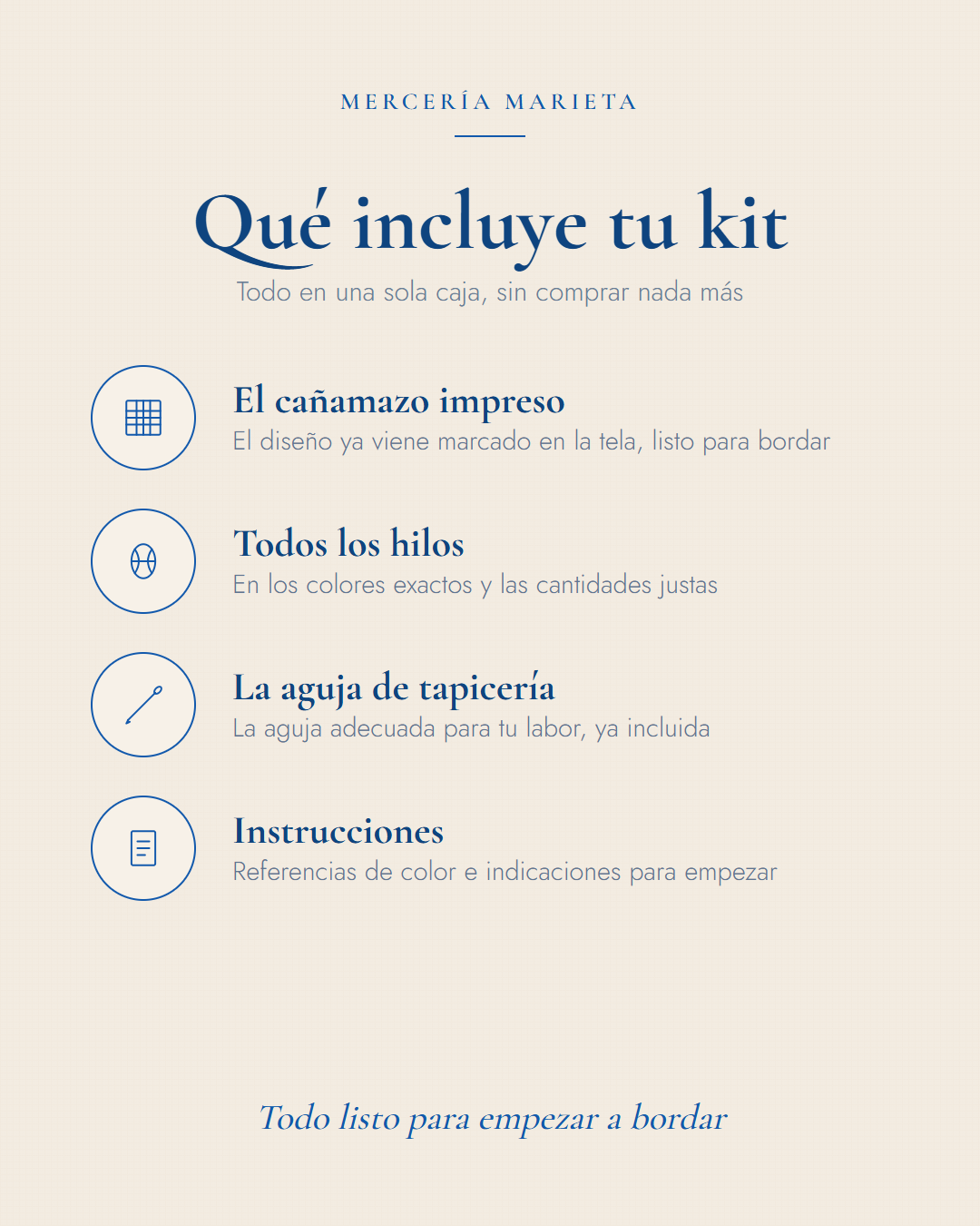 Qué incluye tu kit de medio punto - Mercería Marieta