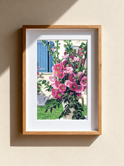 Cuadro de medio punto enmarcado - Le bouquet de roses trémières - Merceria Marieta