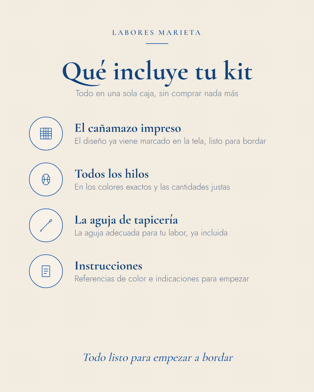 Qué incluye tu kit de medio punto - Labores Marieta